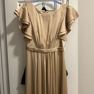 Azazie Tan Maxi Dress with Ruffle Sleeves